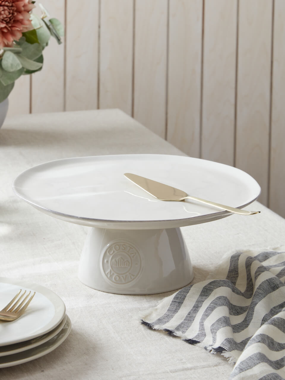 Stoneware White Cake Stand