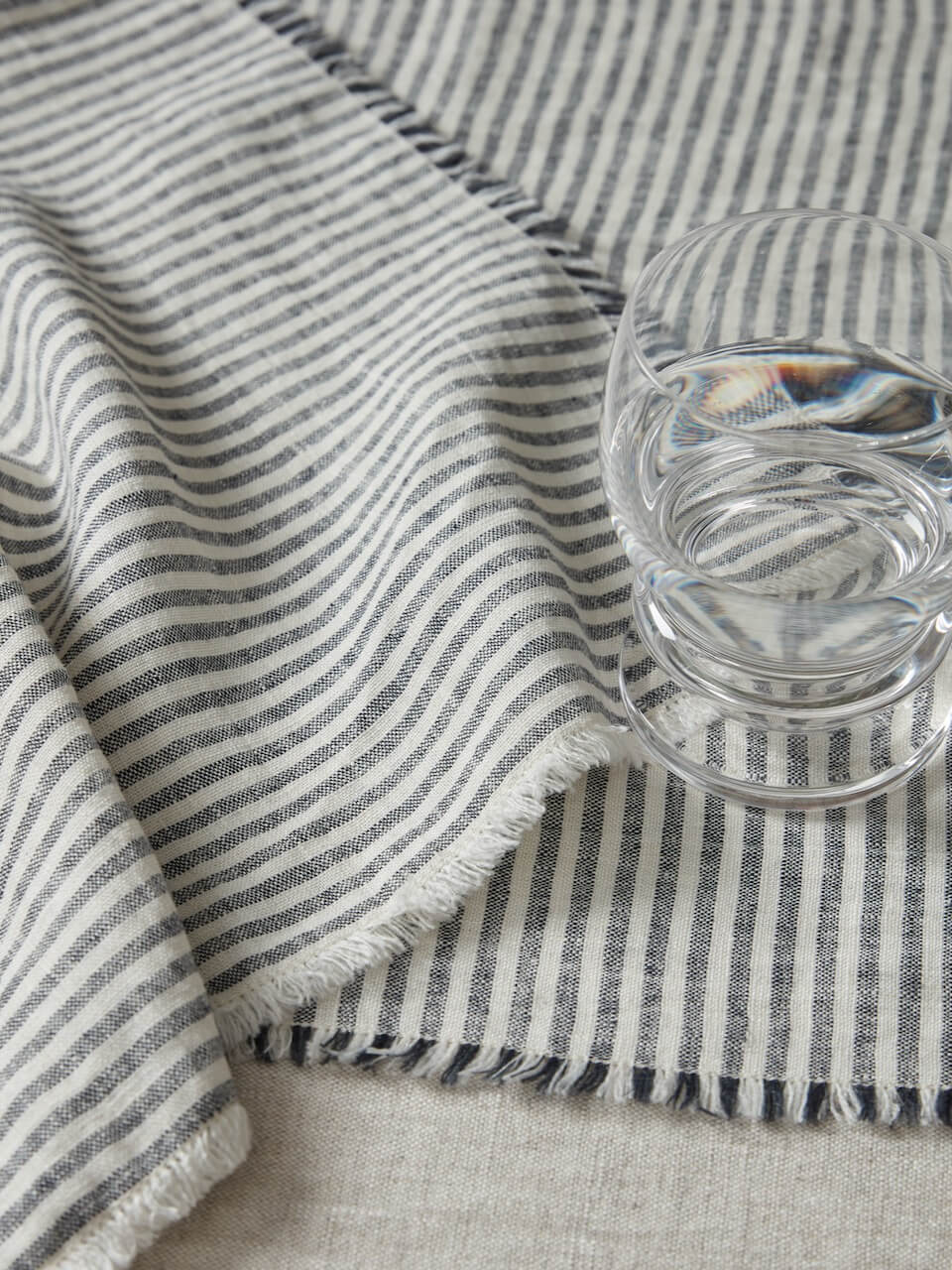 Ink Thin Stripe Linen Table Runner