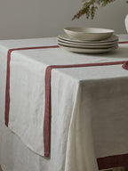 Linen Table Runner with  Burgundy Trim