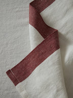 Linen Table Runner with  Burgundy Trim