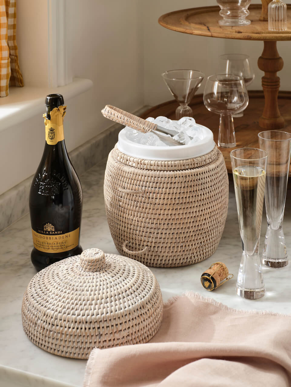 Minto White Rattan Ice Bucket