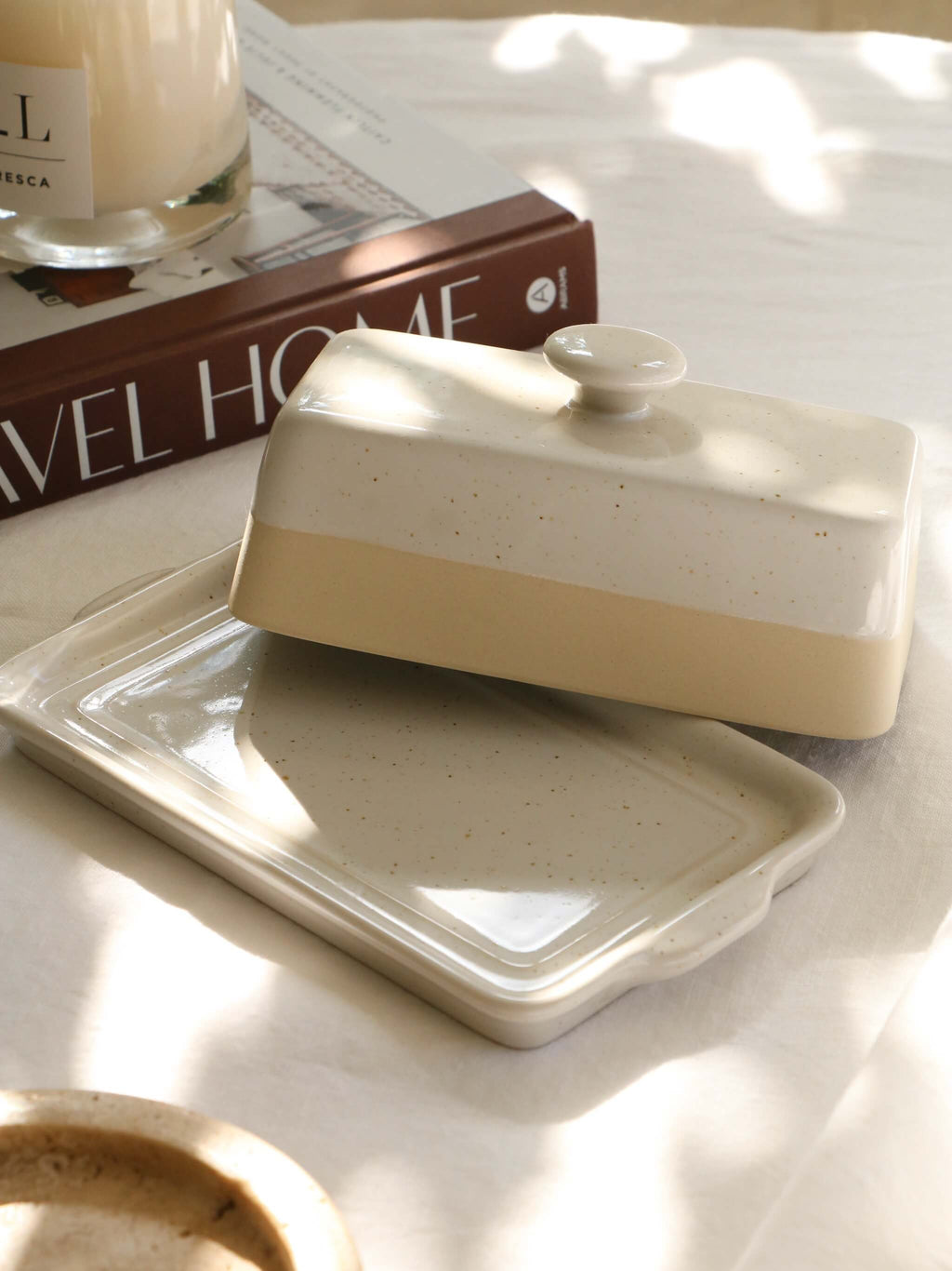 Cream Stoneware Butter Dish