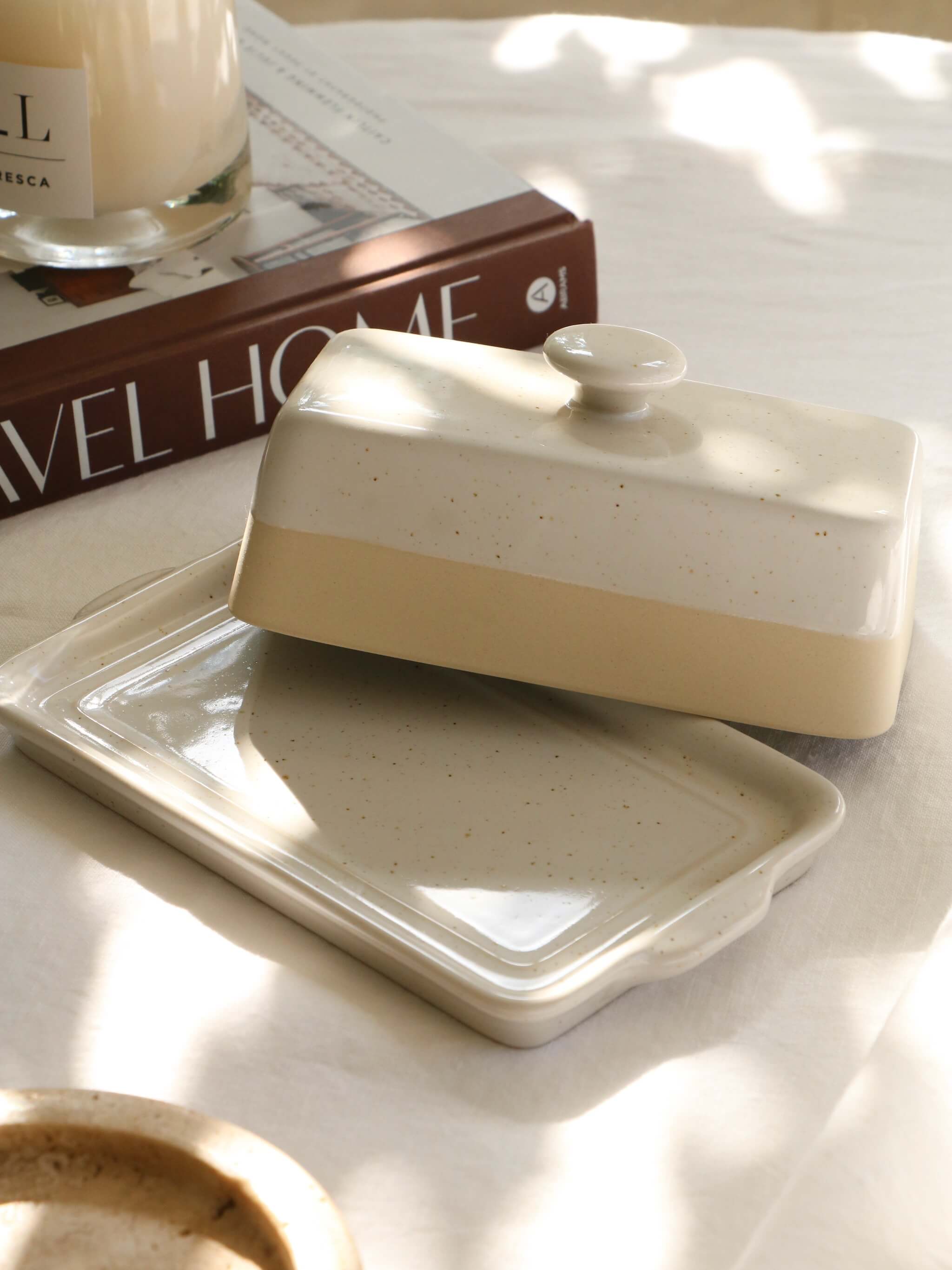 Cream Stoneware Butter Dish