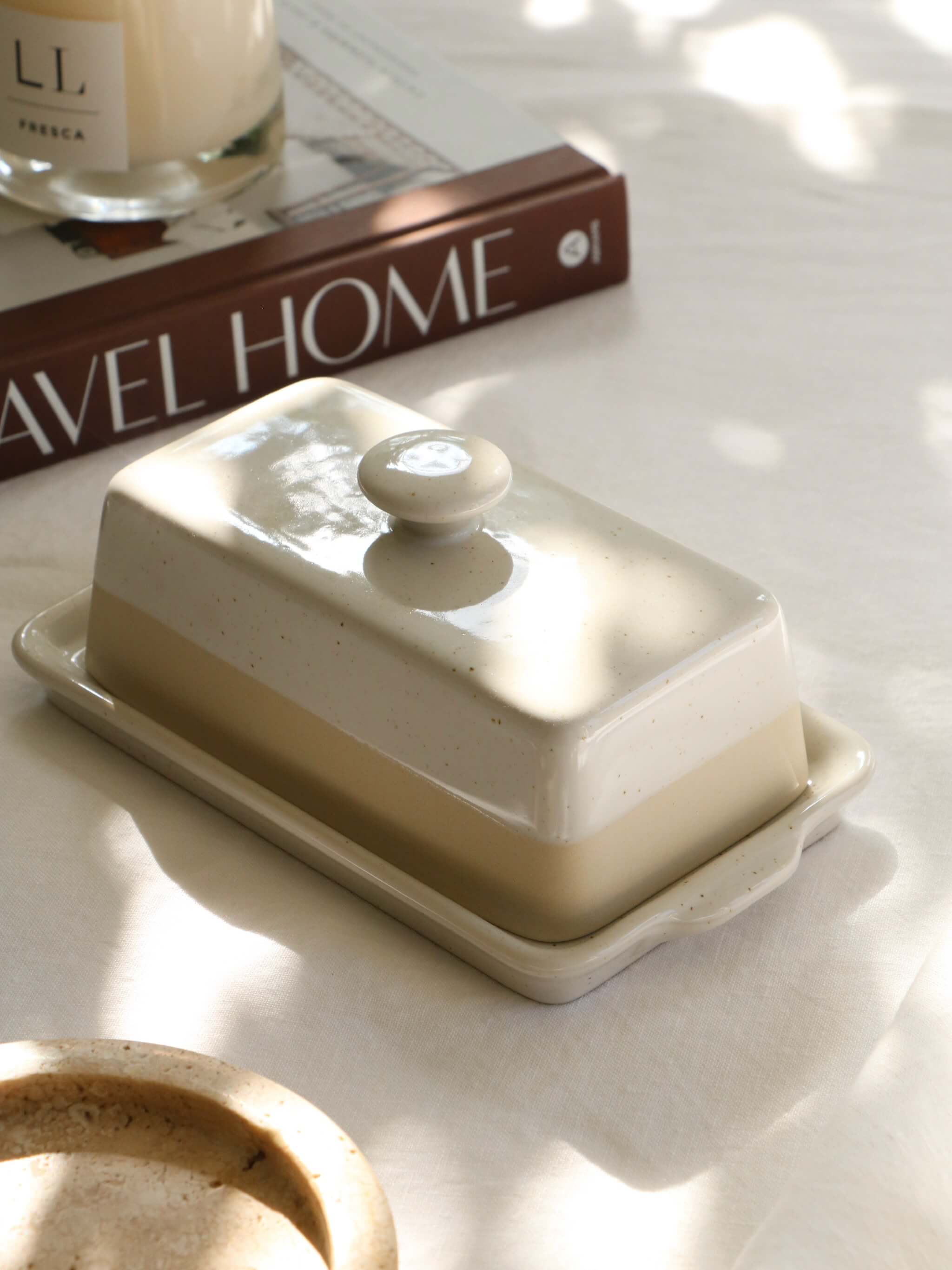 Cream Stoneware Butter Dish