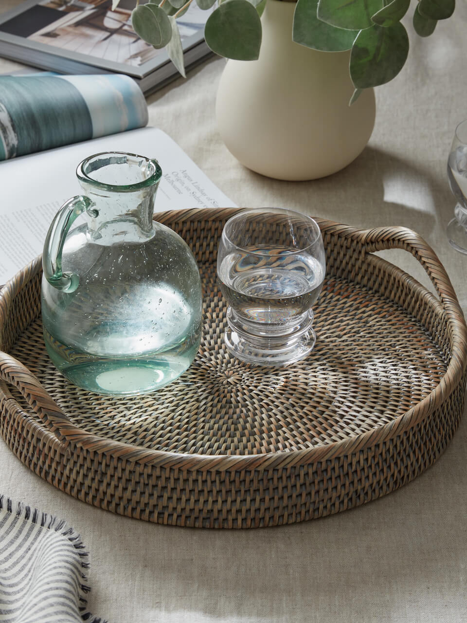 Firth Grey Round Rattan Tray