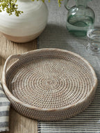 Firth White Round Rattan Tray