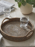 Firth Grey Round Rattan Tray