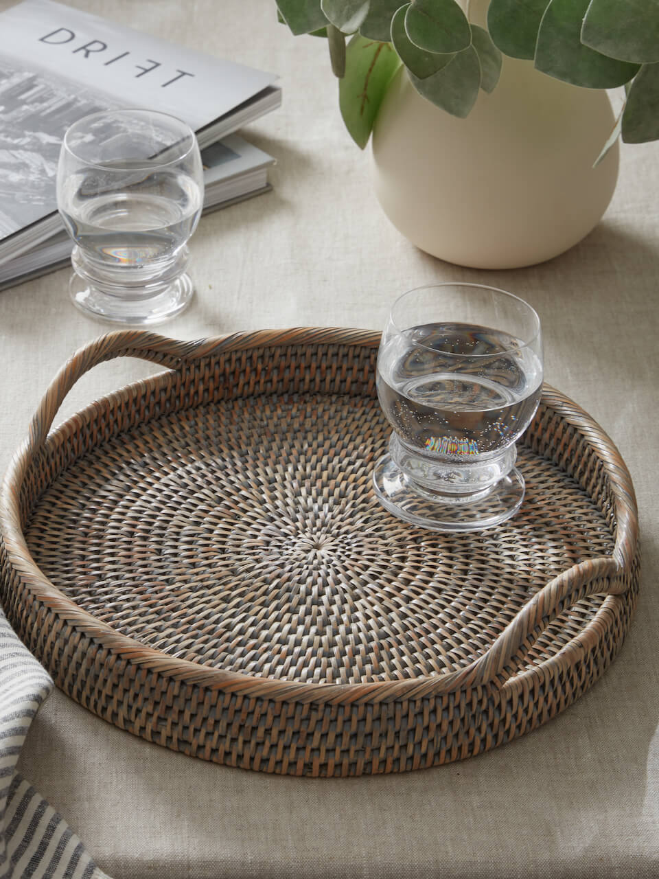Firth Grey Round Rattan Tray